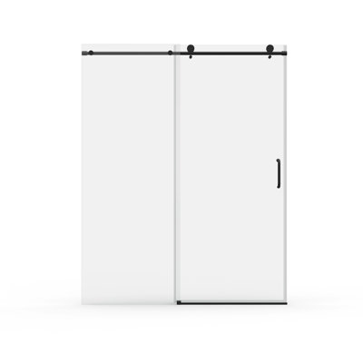 56" - 60" W X 76" H Single Sliding Shower Door, Frameless Bathroom Sliding Door With 1/4" (6Mm) Tempered Glass For Walk-In Shower, Matte Black