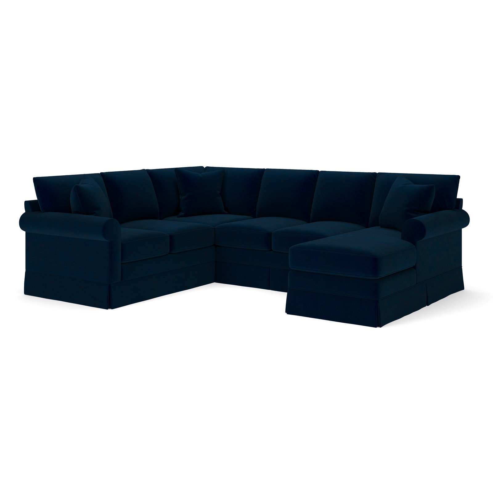 Friedman Upholstered Chaise U-Sectional, Right Hand Facing, Bella Ink Blue Performance Velvet