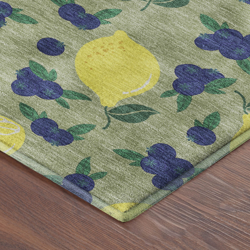 Premium Machine Washable Mayfield  Fruits Rug, Aloe, 5' x 7'6"