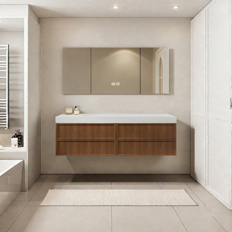 Armoire de salle de bain japonaise, Noyer, H 19,68 po x l 66,92 po x P 21,65 po
