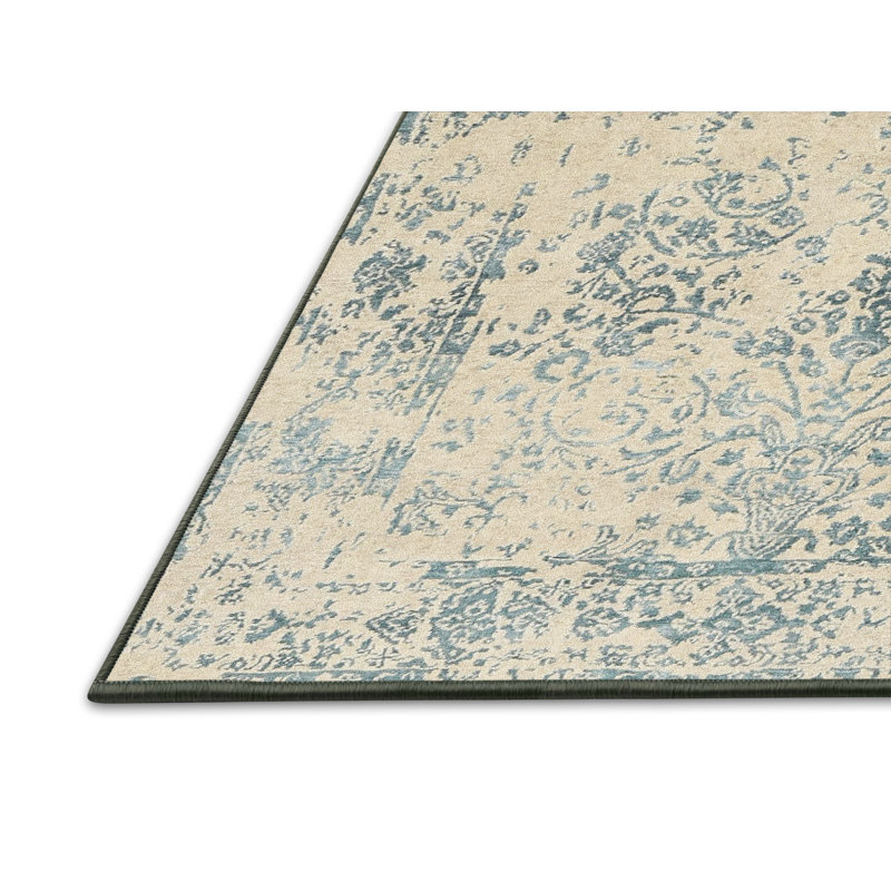 Tapis bleu sarcelle / ivoire Lyon, Rectangle 2 pi x 5 pi