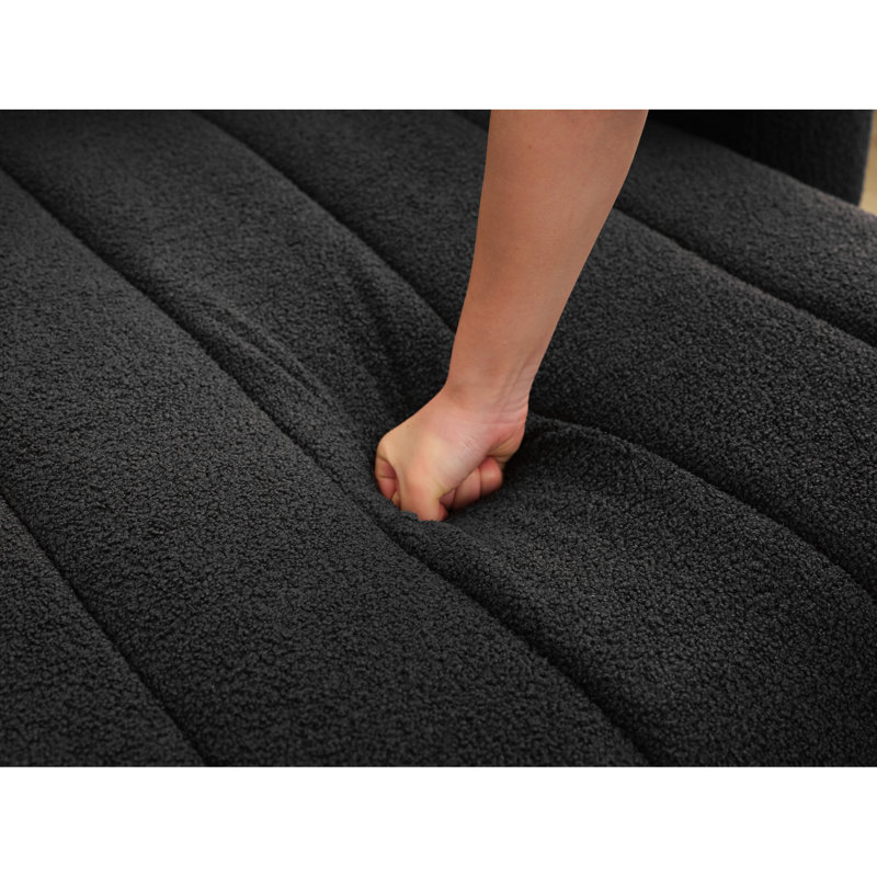 En forme de L avec une influence scandinave, couleur principale gris foncé, 3 sièges en mousse haute densité, réversible et modulaire pour les appartements de style esthétique, matériau en laine, petits espaces de vie