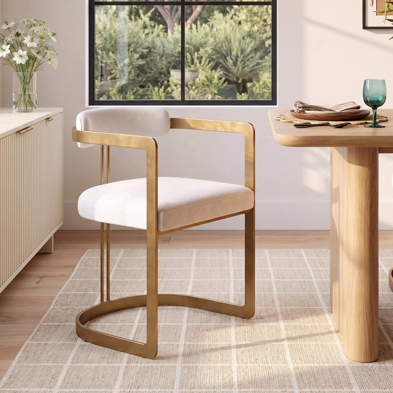 Bradley Upholstered Dining Armchair, Linen White, Gold