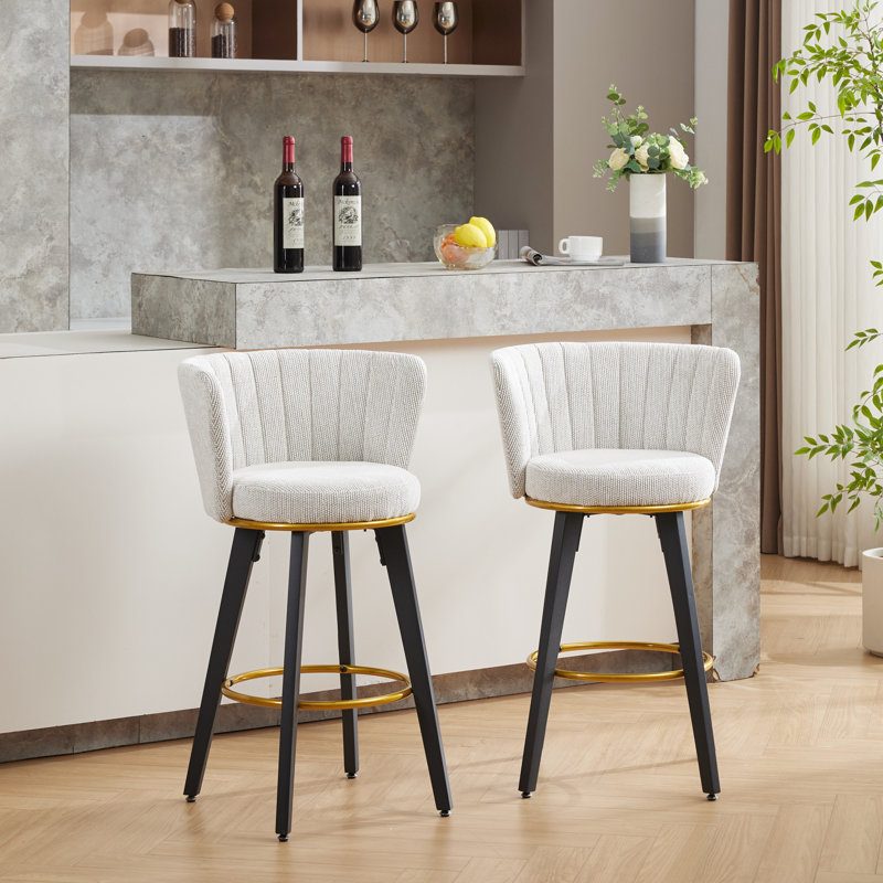Counter Height Bar Stools Set Of 2, 360° Swivel Upholstered Barstools With Backs And Metal Legs, 26" H Seat Height, Velvet Fabric,Goldy Footrest