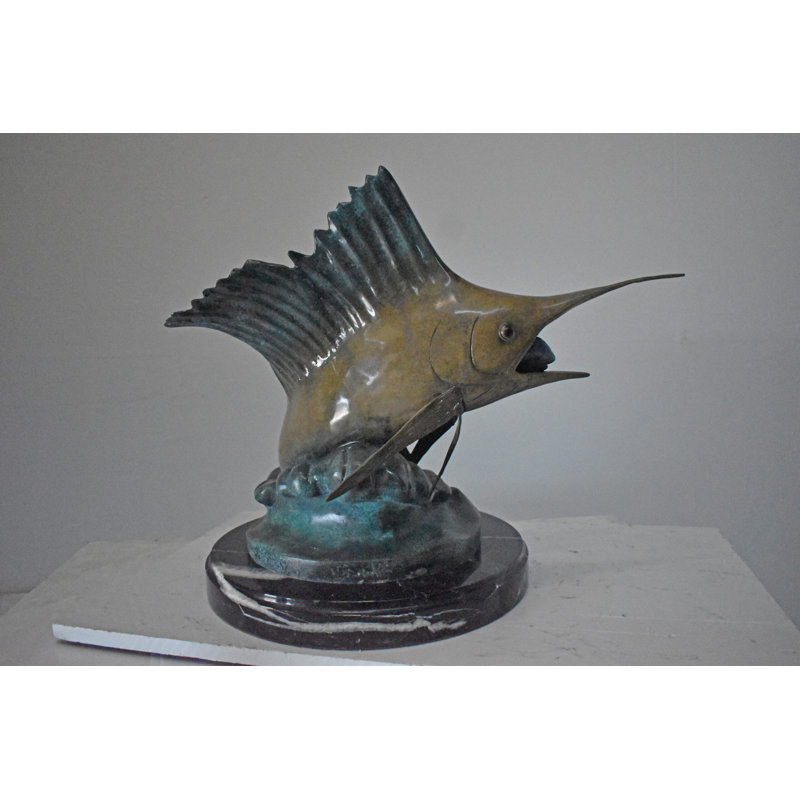 Sailfish Catching A Small Fish In Action Bronze Statue - Size: 26" X 16" X 25"H.