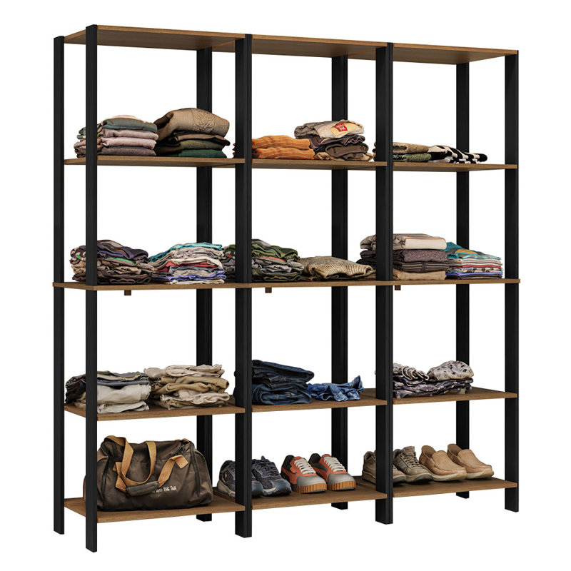  Wardrobe Clothes Storage Rack with 15 Open Shelves 70"L Multiuse Modular Cabinet for Bedroom Organization - Black/Brown