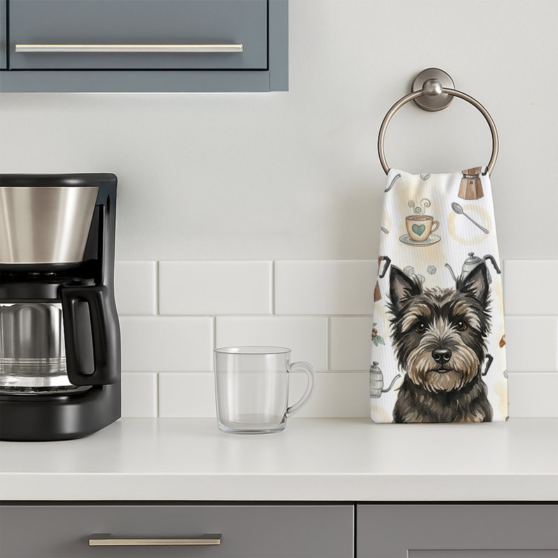 Black Cairn Terrier Coffee Bar Kitchen Towel, Black Cairn Terrier