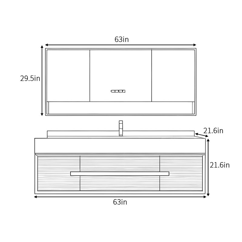 Armoire de salle de bain légère de luxe de style crème, H 21,6 po x l 63 po x P 21,6 po