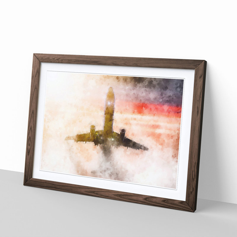 Airplane Lost In The Sky - Picture Frame Painting, Walnut, 33cm H x 45cm W x 2cm D