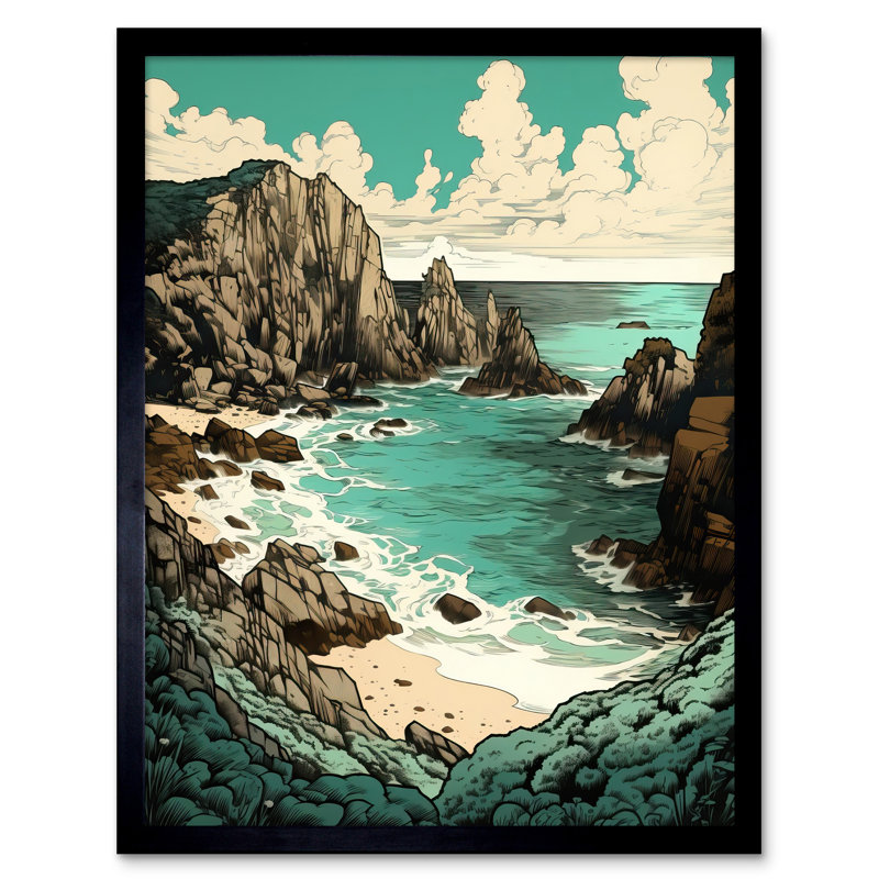 Crouse Porthcurno Granite Cliff Beach Coastal Landscape - Single Picture Frame Print