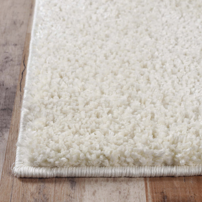 Ivory Plush Shag Indoor Runner Rug with Cotton Backing