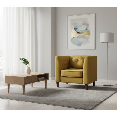 Velvet upholstered square armchair