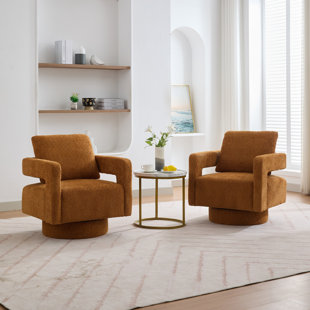 29.12" W Pillow Back Hollow Arm Swivel Accent Armchair (Set Of 2)