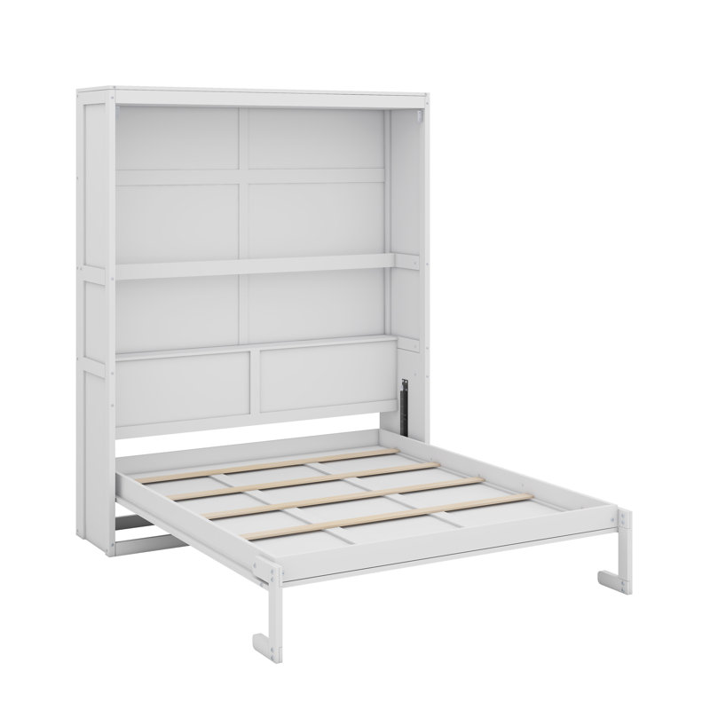 Grand lit escamotable avec tablettes, Blanc