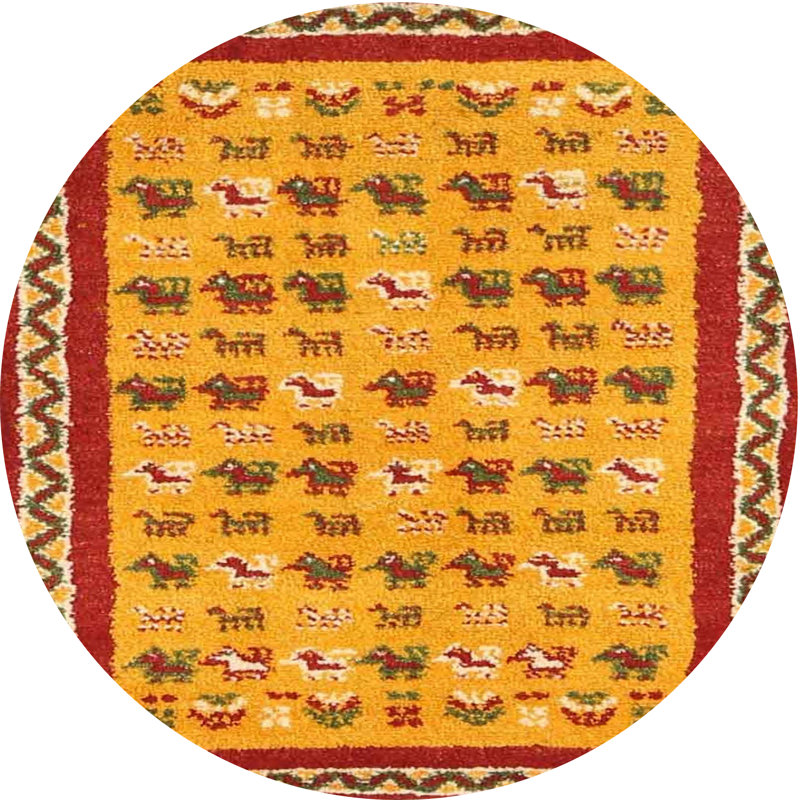 Tapis de zone jaune/rouge contemporaine, Rond 7 pi