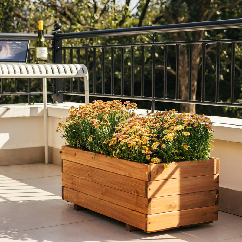 Handmade Wood Planter Box, Brown, 32cm H x 80cm W x 39.9cm D