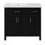 Élégant meuble-lavabo noir de 36 po avec lavabo en résine intégré, 2 tiroirs spacieux et 3 portes