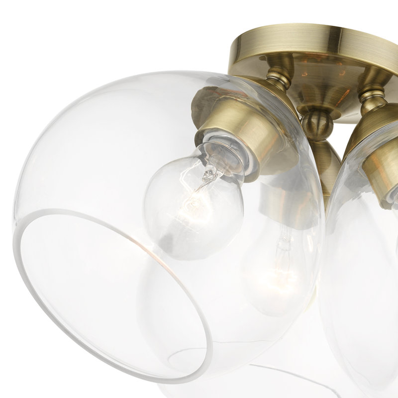 Gamby Glass Semi Flush Mount, Antique Brass