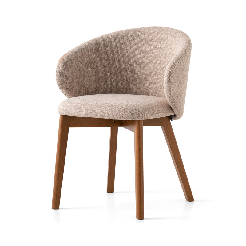 Tuka Upholstered Armchair with Wooden Frame, Taupe, Walnut