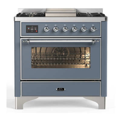 Majestic III Series 36 Inch Dual Fuel Range with 6 Sealed Burners, Griddle, in Blue Grey (Liquid Propane, Chrome Trim)