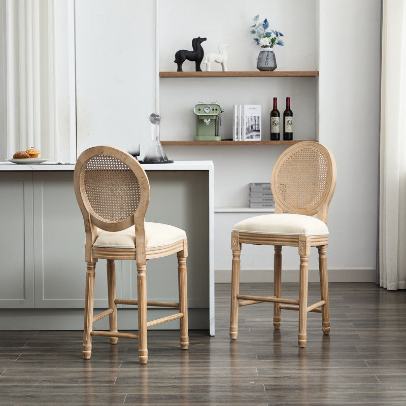 Tabourets de bar en bois massif beige de 2, siège rembourré, pour cuisine 2, beige, dossier, comptoir