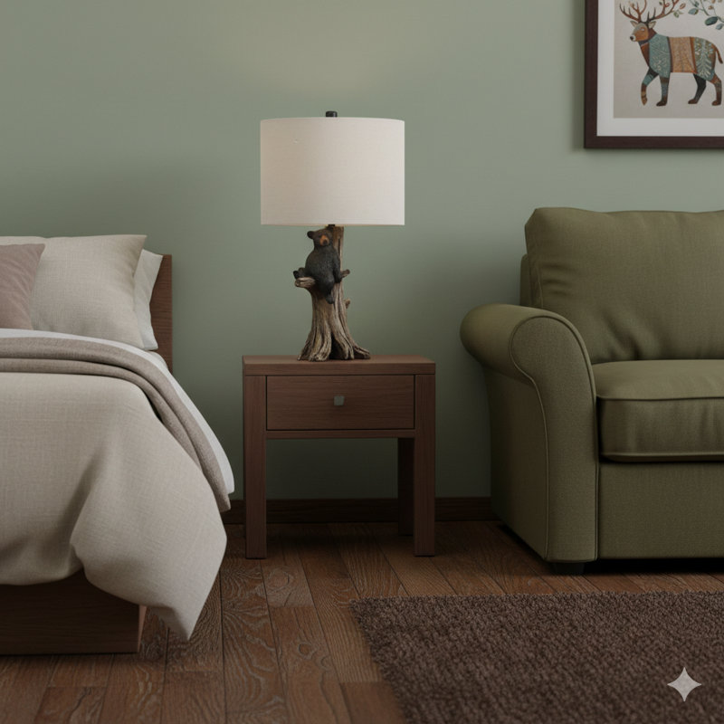 Lampe de table en polyrésine 24,75 po Ours noir sur arbre