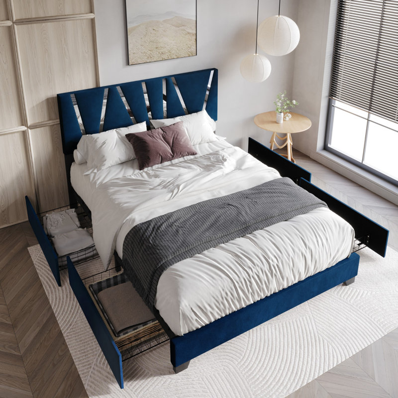 Kelwyn Upholstered Platform Storage Bed, Blue, Queen