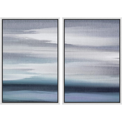 Minimal Landscape " Pastel Storm Cloud Blue Ocean Horizon Wilderness Nature Modern Decorative Calm/Relax Multicolor Rustic Minimal " 2 - Pieces