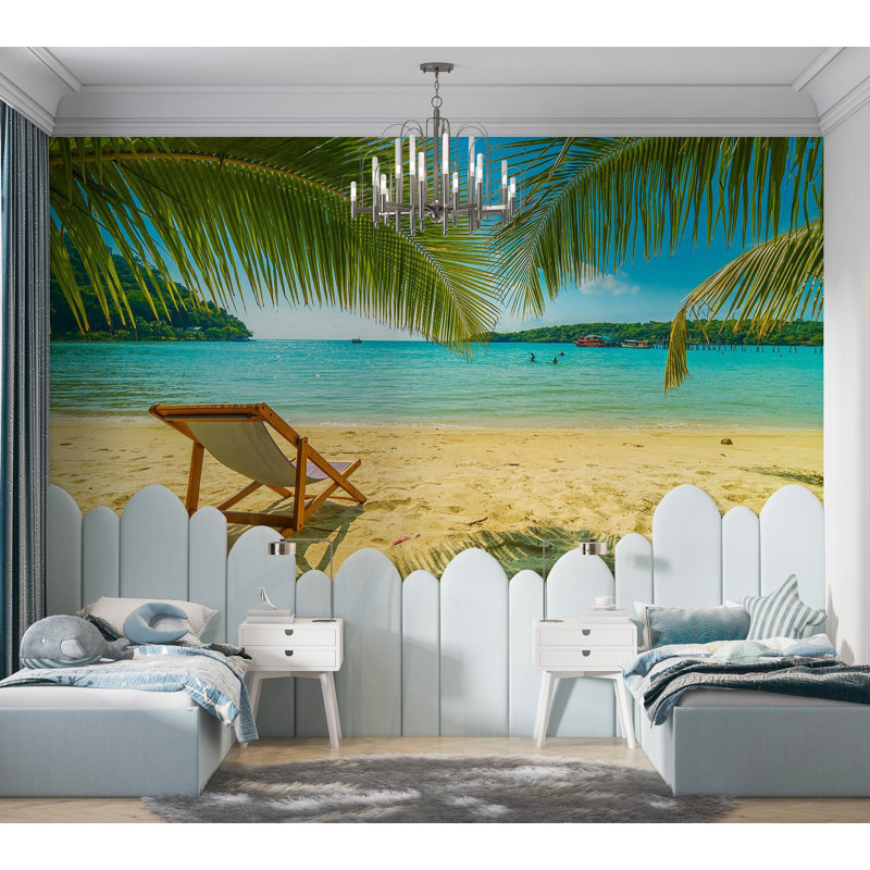 Papier peint de qualité supérieure - Détente sur une plage tropicale, L 96 po x l 120 po