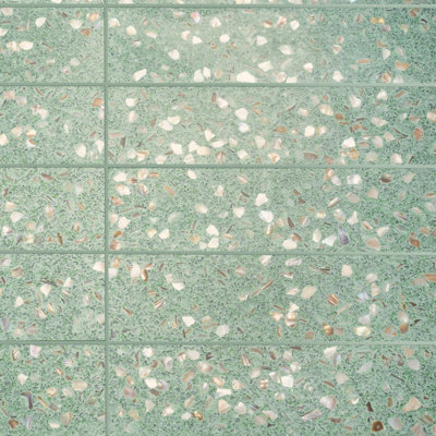 Amalfi 3x12 in. Mint Green with Copper flecks Glossy Shell, Terrazzo Elongated Subway Wall and Floor Tile (5 sq ft/case, 20-Pack)