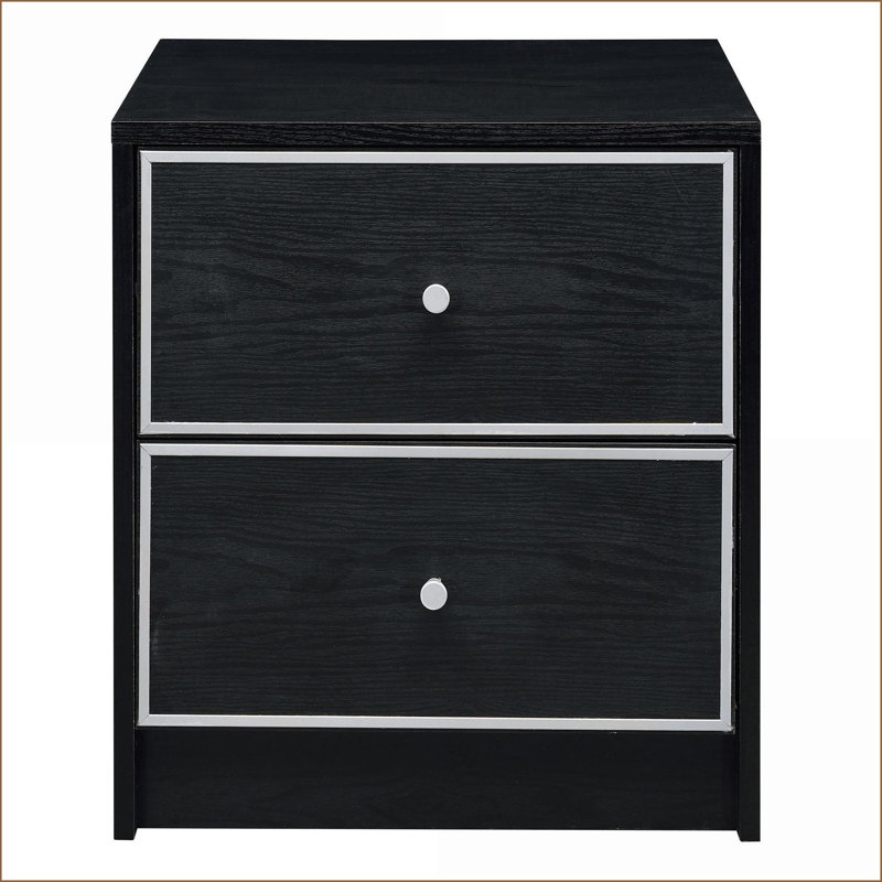 Noir et noir Table de chevet 2 tiroirs Silver