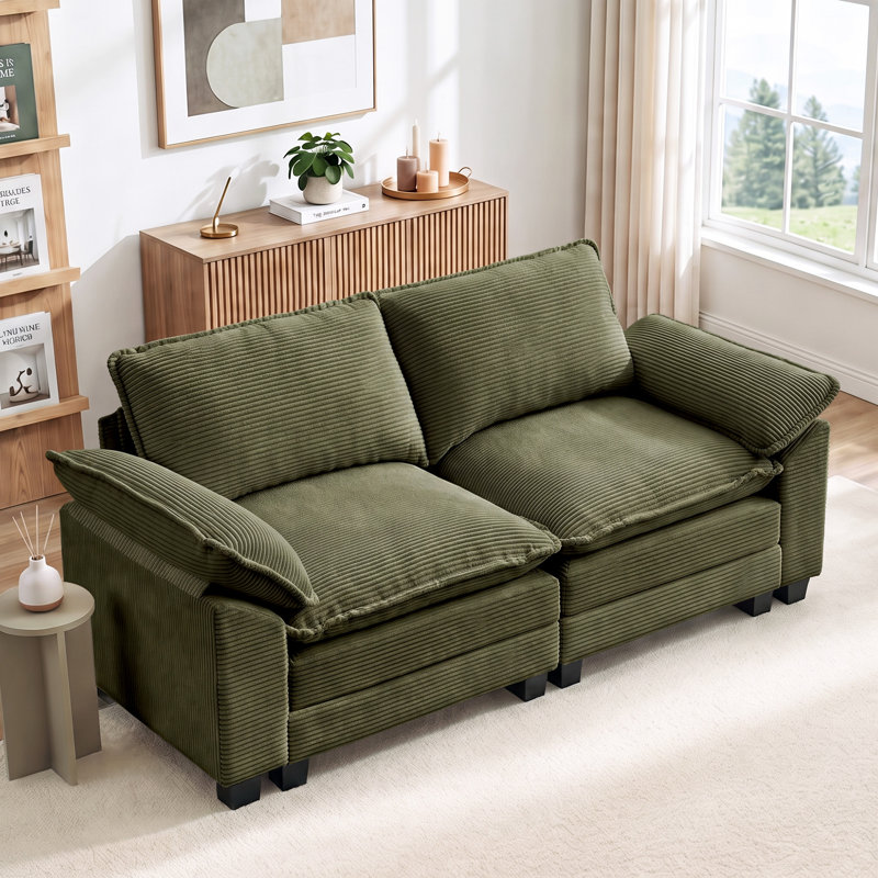 Canapé Cloud en velours côtelé avec accoudoirs extra-larges, 69", Vert