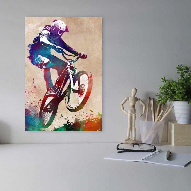 «Vibrant Bike Jump», art mural contemporain, H 18 po x l 12 po