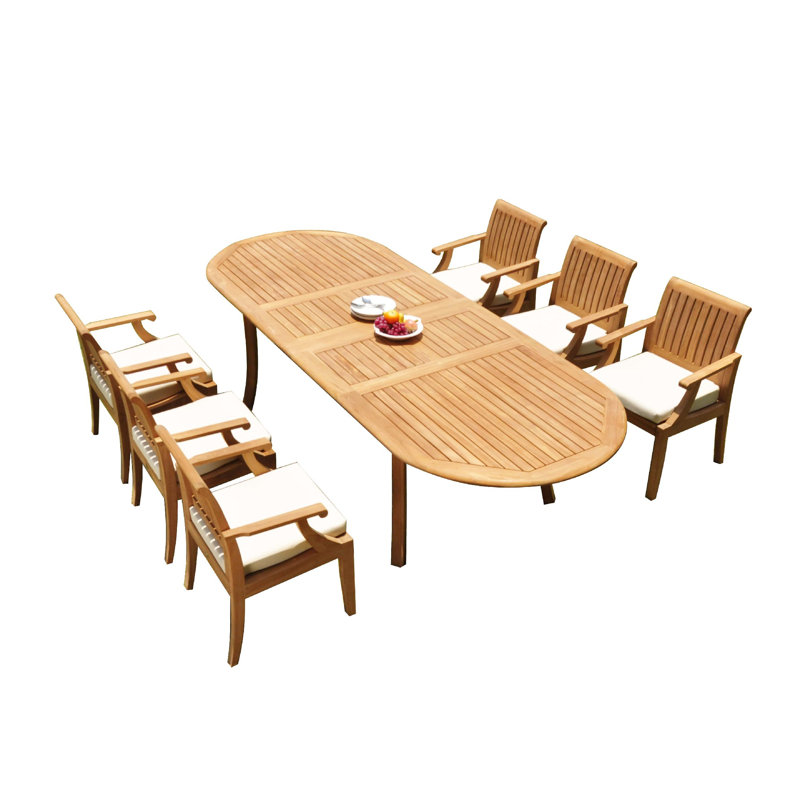 Kinzey Outdoor 11 - Piece Teak Dining Set, 30.5" H x 117" L x 40" W, 6, Dark Brown