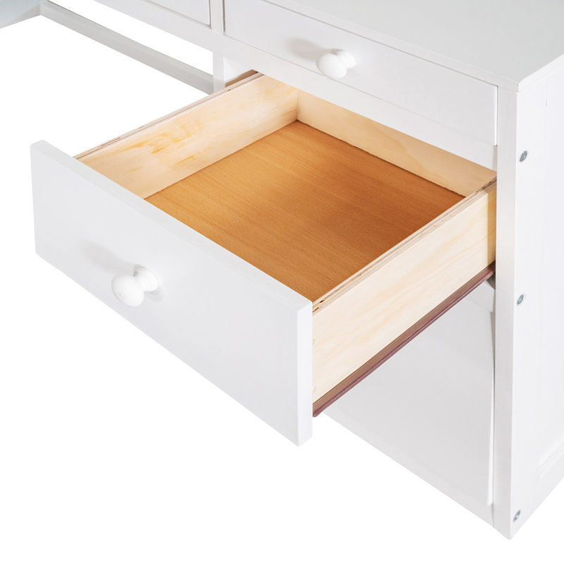 Lit mezzanine avec tablettes et bureau, Double, Blanc