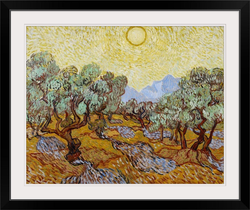 «Olive Trees, 1889» par Vincent Van Gogh - reproduction, H 27 po x l 32 po x P 1 po, Cadre noir