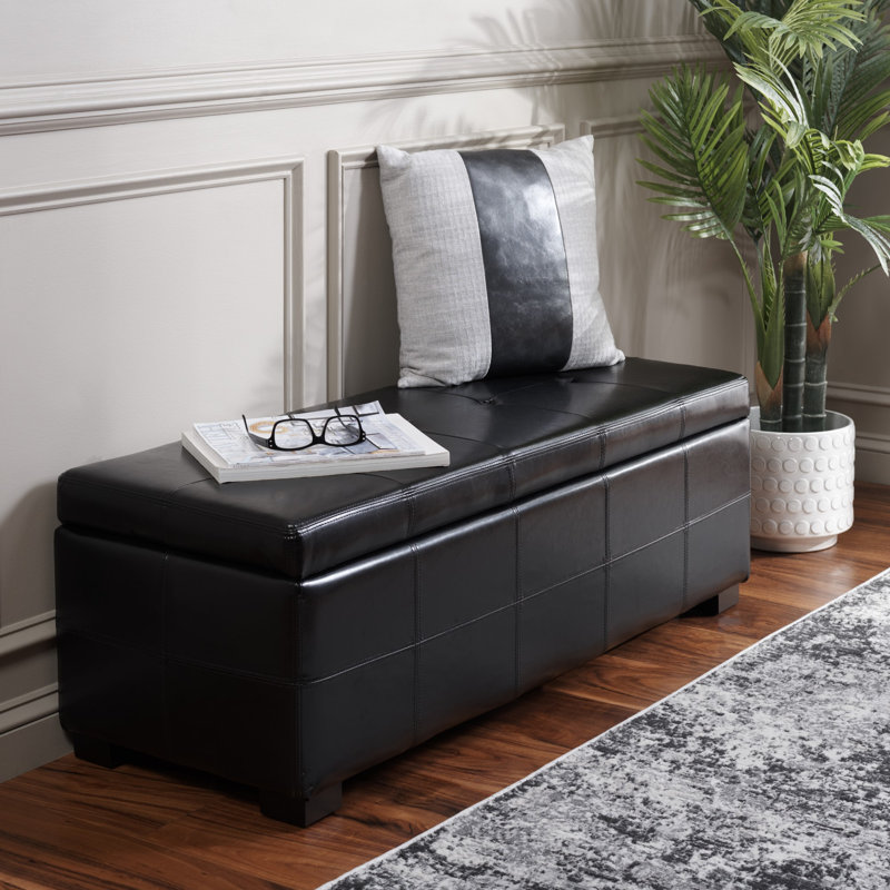Banc de rangement Alescia, Similicuir noir, 46,9 po x 18,3 po x 16,7 po