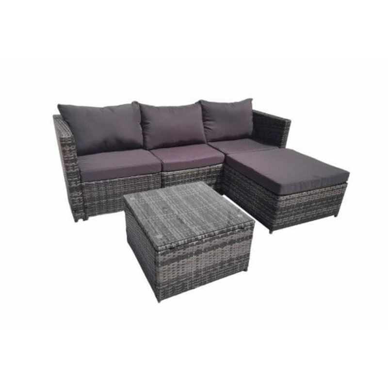 Hampus 3 Seater Grey Rattan Garden Outdoor Conversation Sets Set With Large Stool And Coffee Table