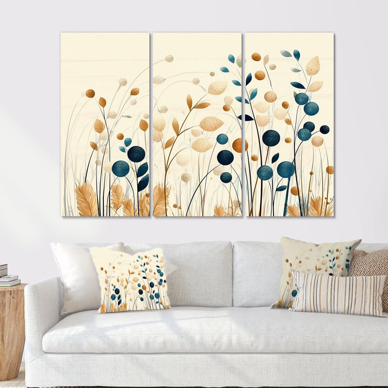 «Whispers Of Spring In Minimalist Prairies II - Abstract Botanicals», ensemble de décorations murales, H 40 po x l 60 po