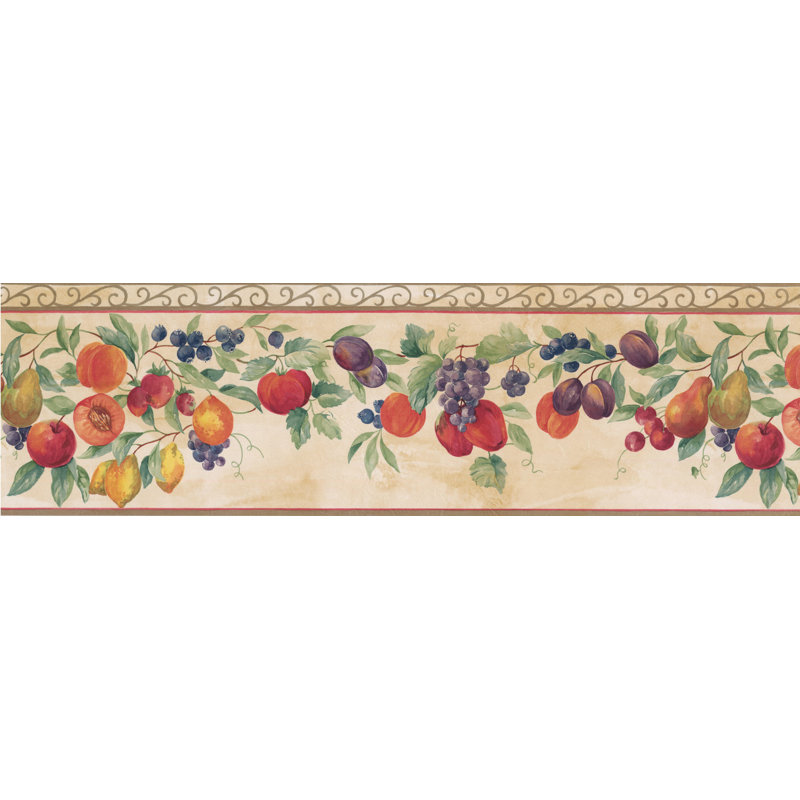 Bordure de papier peint à motif de fruits et de baies de style rétro L 15 pi x l 7 po