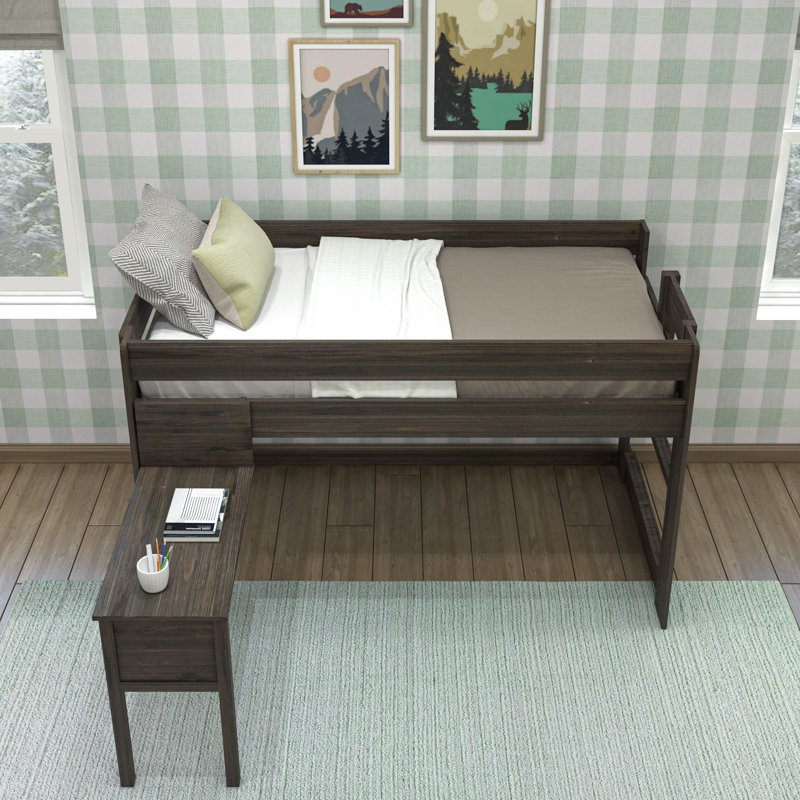  Irma Kids Twin Loft Bed with Desk, Barnwood Brown