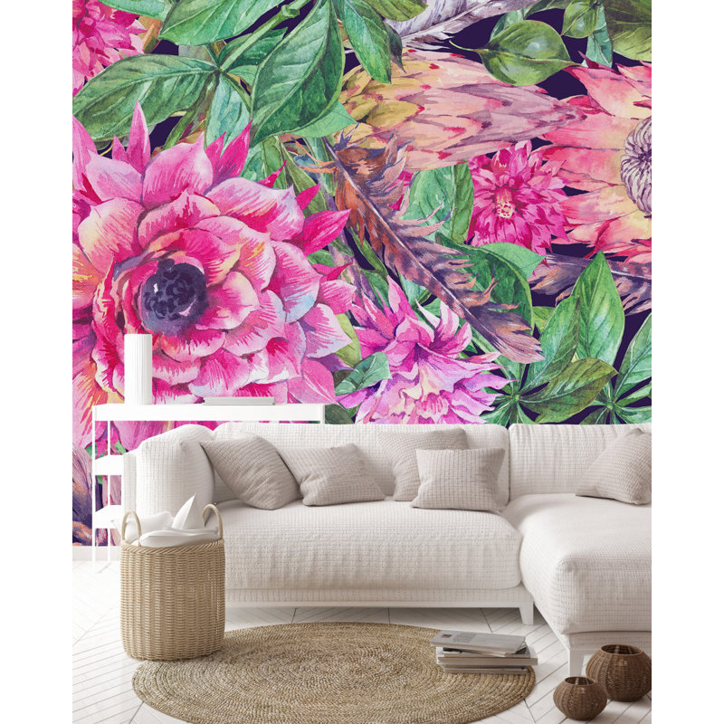 Papier peint fleurs vives, L 8,33 pi x l 100 po