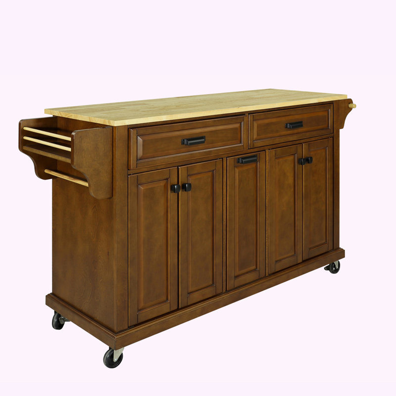 Jonah Solid Wood Top Kitchen Island, Mahogany