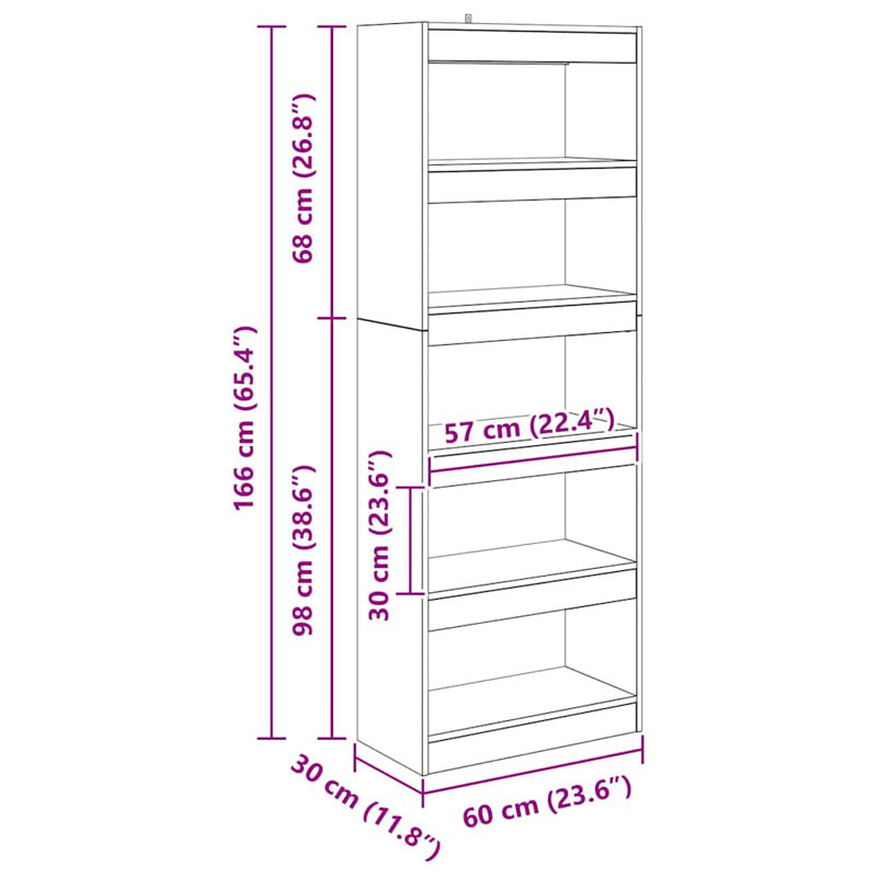 Standard Bookcase, (5 Shelves) 166cm H x 60cm W x 30cm D, Black