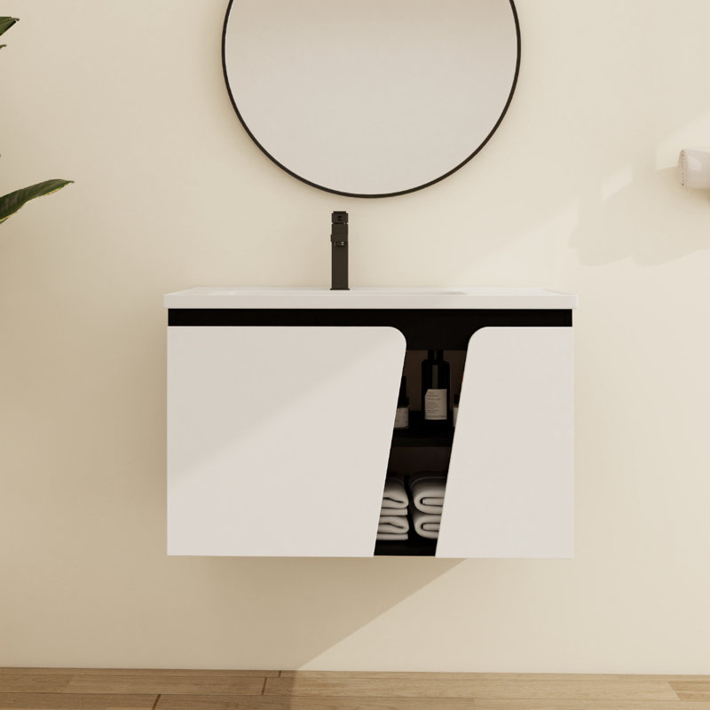  Meuble-lavabo mural simple 32 po avec 2 portes et plateau en céramique blanche Jolgar, 32"