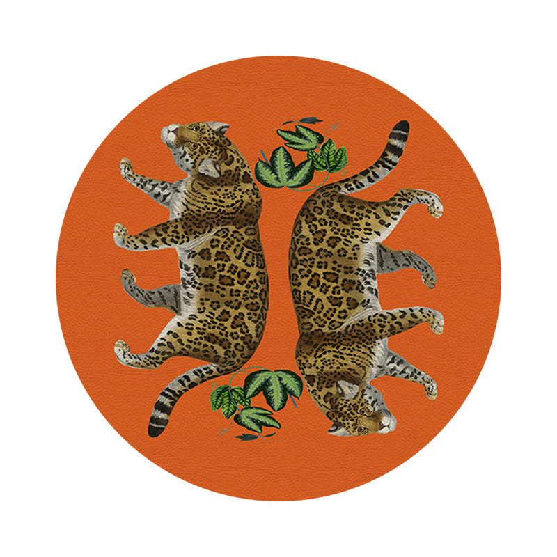 Leopard Seeing Double Pebble 16" Vinyl Placemat, Orange