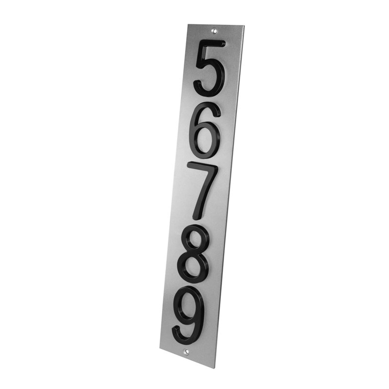 Plaque d'adresse verticale Amgo, Noir, noir, noir, noir, Argent argent, Oui