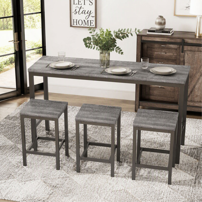 Table de salle à manger de cuisine moderne, table de pub, ensemble de table de salle à manger longue avec 3 tabourets, assemblage facile