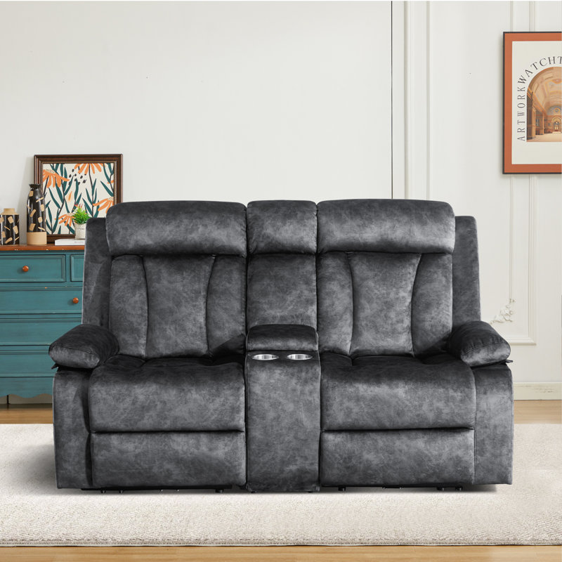 Upholstered 70.9'' Power Reclining Sofa, Gray Velvet