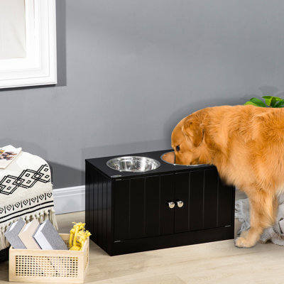 Armoire de rangement noire pour chien avec espace magnétique. Bols en acier inoxydable 67,6 oz. 44L d'espace. . 22,99 po Profondeur. 11,59 de largeur. 14,28 po de hauteur. Promeut la digestion et les habitudes alimentaires de votre animal,